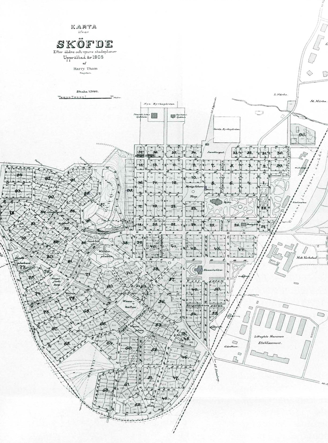 Stadsplan över Skövde från 1903